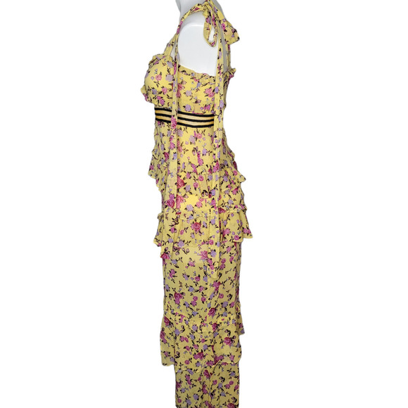 For Love & Lemons Maison Maxi Dress Yellow Womens Sz Sm Floral Sleeveless boho - Picture 2 of 13